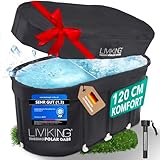LIVIKING® Eisbad + Faltbare Badewanne Erwachsene [120 cm - 2in1 KOMFORT KOMPLETTSET] Eisbaden Tonne, Mobile Badewanne Outdoor & Eistonne – Jetzt Eintauchen! (ThermoPolar Oase, schwarz)