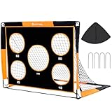 EXTFANS 2 in 1 Kinder-Fußballtor, Pop-up-Fußballnetz mit Zieltor, 4 U-förmige Stahlpfähle und Tragetasche, Fußballtor für Jungen Outdoor-Garten Training Geschenke (1,2m*0,9m