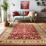 SIMPEX Orientalischer Teppich Wohnzimmer, Schlafzimmer, Esszimmer, Läufer, Flur Boho Teppich Kurzflor Weich 12 mm Carpet Orient, Rot, 160 x 230 cm
