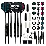 KOTO Dartpfeile Set 23 Gramm, Dart Pfeile mit Metallspitze, Steel Darts mit 18 Stück Schäfte und 18 Stück Flights, 16 Stück Flightschoner, 30 Stück O-Ringe und 2 Stück Spitzenhalter