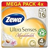 Zewa Deluxe Mandelmilch Toilettenpapier, verwöhnendes WC-Papier 4-lagig mit mildem Mandelduft, 4 x Vorratspack mit 64 Rollen (4 x 16 Rollen)