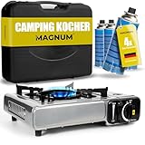 Magnum Campingkocher inkl. 4 Gaskartuschen - robuster Gaskocher mit Kartusche – Camping Gaskocher 1-flammig - Gaskocher Campingherd