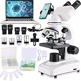 Verbundmikroskop, 40X-2500X, WF10x und WF25x Okulare, Dual-LED-Beleuchtung und zweilagige mechanische Bühne, Mikroskop für Erwachsene