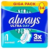 Always Ultra Day Damenbinden Normal (Größe 1) Mit Flügeln 34 Stück, Super Saugfähig Und Ultra Dünn, Für Die Periode
