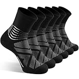 IRAMY Kompressionsstrümpfe Herren Damen Knöchelstütze Laufsocken Kompressionssocken Crew Wandersocken Coolmax Wicklung Sportsocken Gepolsterte Plantar Fasciitis Socken 3 Paar Black L