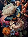 Wenfdrtr Schmetterling Malen Nach Zahlen Erwachsene-DIY Handgemalt Ölgemälde Kit für Erwachsene Schmetterling,Mit Pinseln und Acrylfarbe(Rahmenlos,30x40cm)