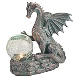 TERESA'S COLLECTIONS Gartendeko für draußen,Gartenfiguren für außen,15cm Garten Drache Figur mit Solar Licht, wasserdichte Kunstharz Dekofigur für Rasen Terrasse