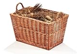 Kobolo Holztrage Holzkorb für Kaminholz - Weide - mit Jutestoff und Henkel ausgestattet - eckig