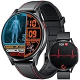 Smartwatch Herren mit EKG+𝐇𝐑𝐕 Blutdruck 𝐁𝐥𝐮𝐭𝐳𝐮𝐜𝐤𝐞𝐫: Smart Watch Uhr 1,43' Rund AMOLED Lederarmband Armbanduhr Wasserdicht Herzfrequenz Schrittzähler Telefonfunktion Fitnessuhr Android iOS