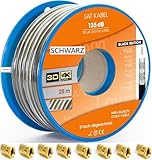 TRENDSKY Schwarz 25m Koaxialkabel 135dB 5-Fach Sat Koax Kabel, Stahl-Kupfer Antennenkabel 4K,8K Verlegekabel +10x F-Stecker