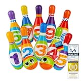 all Kids United® Kegelspiel für Kinder Bowling-Set XXL mit 10 weichen PU Kegeln und 2 Bällen; Pädagogisches Lern-Spielzeug für Drinnen & Draußen aus Schaumstoff (10er Set)