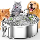 oneisall 7L Trinkbrunnen für Hunde, Katzenbrunnen für Katzen, Edelstahl Hundebrunnen mit LED-Licht, Ultraleiser Pumpe mit Überlastschutz, 5-Schicht Filtration, für große Hunde/Katzen/Mehrere Haustiere