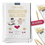 AMARI ® Hochzeitsmalbuch 10er Set inkl. Buntstifte - Gastgeschenk für jede Hochzeit - Kinder Malbuch Set als Beschäftigung, Gäste Notfallkörbchen - Gastgeschenke für Unterhaltung