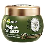 Garnier Haar Maske/Haarkur für Intensive Haarpflege, Wirkt Vitalisierend, Mit Vitamin E, Aus Nativem Olivenöl für Sehr Trockenes, Beanspruchtes Haar, Wahre Schätze, 300 ml (1er Pack)