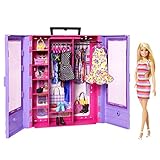 Barbie Ultimate Closet, Kleiderschrank mit über 15 Kleidern und Accessoires, Set zum Aufklappen, inkl. 1 Puppe, Geschenk für Kinder, Spielzeug ab 3 Jahre,HJL66