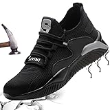 Sicherheitsschuhe Damen S3 37 Arbeitsschuhe mit Stahlkappe Schuhe Unisex Frauen Schutzschuhe Leicht Sportlich Sneaker Outdoor Atmungsaktiv Stylisch Trekkingschuhe Sommer Schwarz Grau