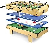 Leomark Multigame Mobile Spieltisch ~aus Holz ~Tischfußball, Billard, Hockey, Tischtennis 4in1, Multiplayer inkl. Zubehör