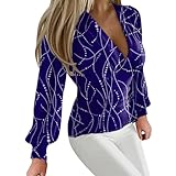 Damen Pailletten Perlen Dekoration V Ausschnitt Pullover Slim Type Langarm Top Verlängertes Shirt für Frauen, A4-Blau, XL