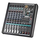 Mixer 6-Mono-Kanal-Mischpult, Monitor, Low Cut, 99 DSP-Effekt-PAD, Bluetooth-Audio-Sound-Mixer, 7-Band-EQ, USB-Aufnahme Mixer mit hohem Headroom