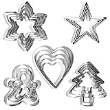 Ausstecher Ausstechformen Weihnachten, 25 Stück Plätzchenausstecher Set, Keksausstecher aus Edelstahl, Keksform Herz Lebkuchenmann Stern Schneeflocke Tannenbaum, Cookie Cutters für Weihnachten Kekse