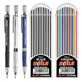 CYH 3 Stück Druckbleistift 2mm mit Bonus 2 Cases Nachfüllungen, Farbige und Schwarze Nachfüllungen, Mechanical Pencil Set Bleistift zum Zeichnen, Schreiben, Basteln, Kunstskizzieren, Tischler