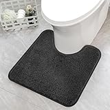 WC Vorleger mit Ausschnitt, Badezimmerteppich, U-Waschbar WC Teppich Klovorleger mit Ausschnitt, Schwarz Weiche Hochflor Toiletten Vorleger, WC Vorleger für Toilette und Badezimmer (50 x 40 cm)