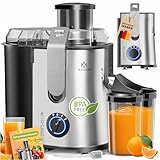 KESSER® Zentrifuge Entsafter für Obst | Gemüse aus Edelstahl 1100W, große Fütterungsröhre, 3 Stufen, Elektrische Zentrifugal Saftpresse Juicer + Bürste, Saftbehälter, Rezeptbuch, Grau/Silber
