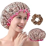 ZKGYUS Duschhaube mit Leopardenmuster, Wasserdichte Duschhaube für Damen, Elastische Shower Cap, Wiederverwendbare Duschkappe für Kosmetik Zuhause Hotel Reisen (mit 1 Haargummis)