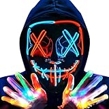 Efymosce LED Halloween Masken mit Leuchtende Handschuhe, Beleuchtete Purge Maske, Horror Maske, Gesichtsmaske für Kinder, Männer, Frauen, Halloween, Festival (C)