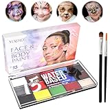 15 Farben Gesicht Body Paint, Face Bodypainting Farben Set mit Pinsel,Schminkfarben Body Painting, Beauty Palette, Make Up Theaterschminke für Halloween Fasching Karneval Schminke