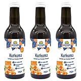 Govinda Bio Kurkumagetränk (3x250ml) | Aus frischen Kurkuma-Knollen | Mit schwarzem Pfeffer | Vegan | Für Golden Milk & Kurkuma Shots | Erfrischend & belebender Geschmack | Indischer Gelbwurz