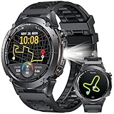 GPS Smartwatch Herren mit Telefonfunktion Fitnessuhr: 1,43' AMOLED Touchscreen mit LED Taschenlampe Sportuhr mit Kompass Luftdruck und Herzfrequenz 3ATM Wasserdicht Uhren Kompatibel iOS und Android