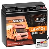 Exakt LiFePO4 12V 20Ah Akku Lithium Batterie Wohnmobil Batterie Solarbatterie Lithium Eisenphosphat Solar USV ersetzt 17Ah 18Ah 19Ah 21Ah 22Ah