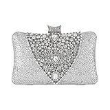 HUFFA Diamant-Hochzeits-Kupplungs-Geldbeutel-luxuriöse Frauen-Handtaschen-Entwurfs-Partei-Umhängetasche-Blumen-ausgehöhltes Muster-Damen-Abend-Nachttasche (Color : H Silver)