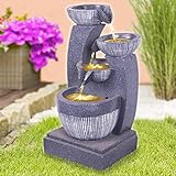 Gartenbrunnen Brunnen Zierbrunnen Zimmerbrunnen Springbrunnen Brunnen mit LED-Licht 230V Wasserfall Wasserspiel für Garten, Gartenteich, Terrasse, Balkon (Schalen-Spiel mit LED Licht - 230V)