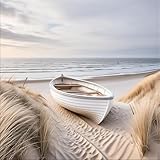 artissimo, Glasbild, 50x50cm, AG5568A, Strand und Meer: Dünenlandschaft III, Bild aus Glas, moderne Wanddekoration aus Glas, Wandbild Wohnzimmer modern, blau beige