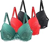 3er Pack BHS Damen mit Bügel Push Up Sexy BH Set Frauen Starker Halt Große Brüste Klassische Spitzen-BH Set Bequemer Unterwäsche Women Bra für Alltag