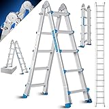 MASKO® Aluleiter Mehrzweckleiter 5,10m 4x5 Sprossen Teleskopleiter ✓ Multifunktionsleiter ✓ Aluleiter ✓ Klappleiter ✓ Anlegeleiter ✓ Bockleiter ✓ Schiebeleiter ✓ beidseitige Steh und Treppenleiter