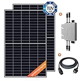 Balkonkraftwerk 830 W / 600 W Photovoltaik Solaranlage Steckerfertig WiFi Smarte Mini-PV Anlage 600 Watt genehmigungsfrei, Schwarz (5m Anschlusskabel)