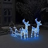 Tidyard Weihnachtsdekoration Acryl Rentiere & Schlitten 160 LEDs Weihnachtsdeko Weihnachtsbeleuchtung Rentier-Beleuchtet für Innen- und Außen Gartenleucht-Deko Weihnachtsfigur Weihnachts 130 cm