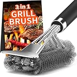 Grillbürste, TNTOR Grill Reinigungsbürste mit Extra Langer Edelstahl Borsten, Edelstahl Spatel und PP Wärmedämmung Griff, für Gasgrill, Holzkohlegrill, Kugelgrill, Elektrogrill und Grillrost.