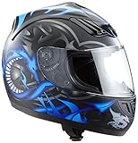 Protectwear H510-11BL-M Motorradhelm, Integralhelm mit Drachendesign, Größe M, Schwarz/Silber/Blau