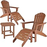 tectake 2er Set Adirondack Gartenstuhl mit Fußablage und Beistelltisch, Holzoptik, Outdoor Set mit Stuhl, Fußstütze und Tisch, für Garten, Terrasse und Balkon, wetterfest (Braun-Braun | Nr. 404620)