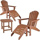 tectake 2er Set Adirondack Gartenstuhl mit Fußablage und Beistelltisch, Holzoptik, Outdoor Set mit Stuhl, Fußstütze und Tisch, für Garten, Terrasse und Balkon, wetterfest (Braun-Braun | Nr. 404620)