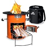 grillart® Raketenofen Outdoor “Powertrain” – effizienter Holzofen als Campingkocher für Dutch Oven und Grillpfannen – besonders effizient bei geringer Rauchentwicklung (Orange mit Tasche)