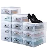 BUZIFU 20 Stück Schuhboxen Stapelbar Schuh Aufbewahrungsbox Kunststoff Schuhbox Zusammenklappbar Schuhboxen transparente Schuhorganizer raumsparend Schuhregale für Männer und Frauen, 28x18x 9.5cm