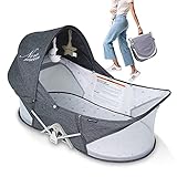 beberoad Baby Reisebett - Stubenwagen - Leicht - Portable Reisebettzelt - Zweipunkt-Sicherheits-T-Lock-System - Mit Moskitohaube, Matratze und Tasche - Atmungsaktives Netz (Dunkelgrau)