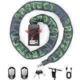 eMjollRay 120cm Fahrradschloss mit Alarm 110dB Fahrrad Alarmanlage Schloss für E Scooter Ebike Fahrradschloss Hohe Sicherheit 8mm Dickes Kettenschloss, 2 Fernbedienungen,3 Schlüssel,USB C Kabel,Tasche