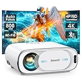 Beamer 4K AI Auto-Objektivdeckel Auto-Fokus Auto-6D Trapezkorrektur Smart Beamer WiFi6 Bluetooth Jimveo 26000L 1080P Full HD Tragbare Projector 50% Zoom,300' Display Am Abend Outdoor Beamer Heimkino