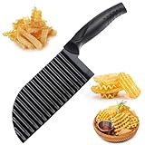 Wellenschneider, Edelstahl Crinkle Chip Cutter Kartoffelschneider Schneidenwerkzeug Garnieren Gemüsehobel Wellenschneider Für Gemüse Obst Frucht Kartoffel, Für Gemüse Obst Frucht Kartoffel, Schwarz